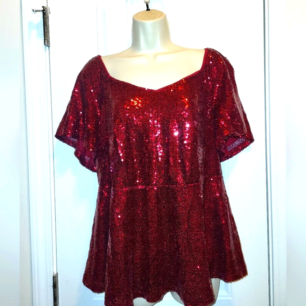 Lane Bryant Crimson Sequin Top